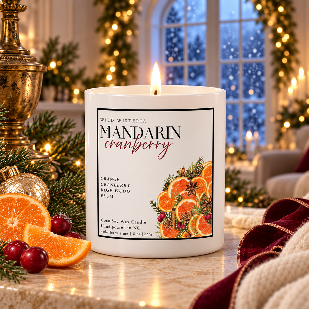 Mandarin Cranberry Luxury 8oz Holiday Candle