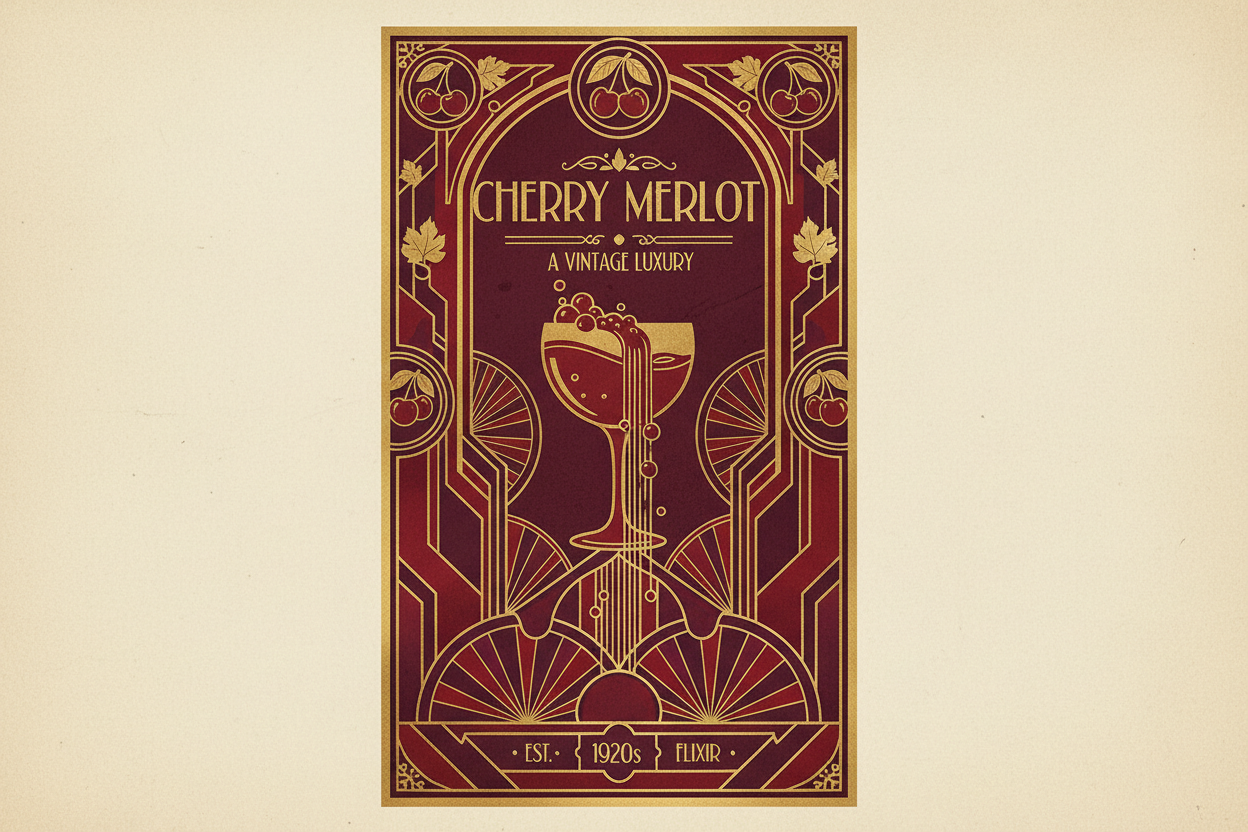 cherry merlot art deco poster